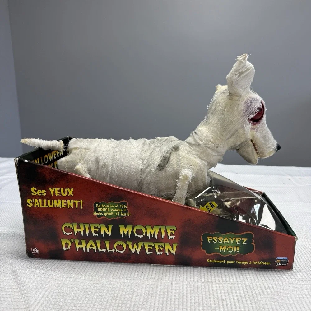 Rare 2007 Gemmy Mummy Dog Halloween Animatronic Barks Eyes Light Box Scary *read